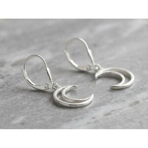 Handmade Earrings Silver Crescent Moon Stainless Steel Leverback Witchy Boho